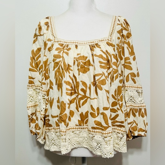 Christian Siriano New York Linen Blend Coastal Boho Crochet Lace Blouse - Picture 3 of 10